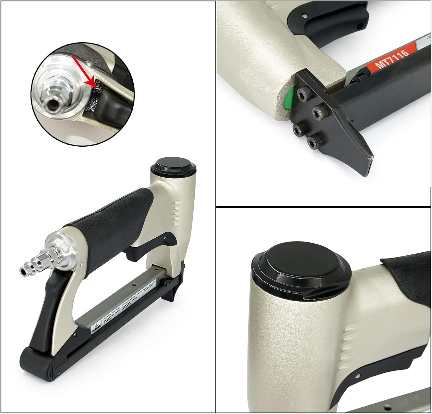 MT7116 22 Gauge Pneumatic Upholstery Staple Gun 3/8-Inch Crown Fine Wire Stapler 1/4-Inch to 5/8-Inch Leg Length Air Power Upholstery Stapler 71 Series Staple Gun for Fabric, Upholstering, Furniture : Tools & Home Improvement