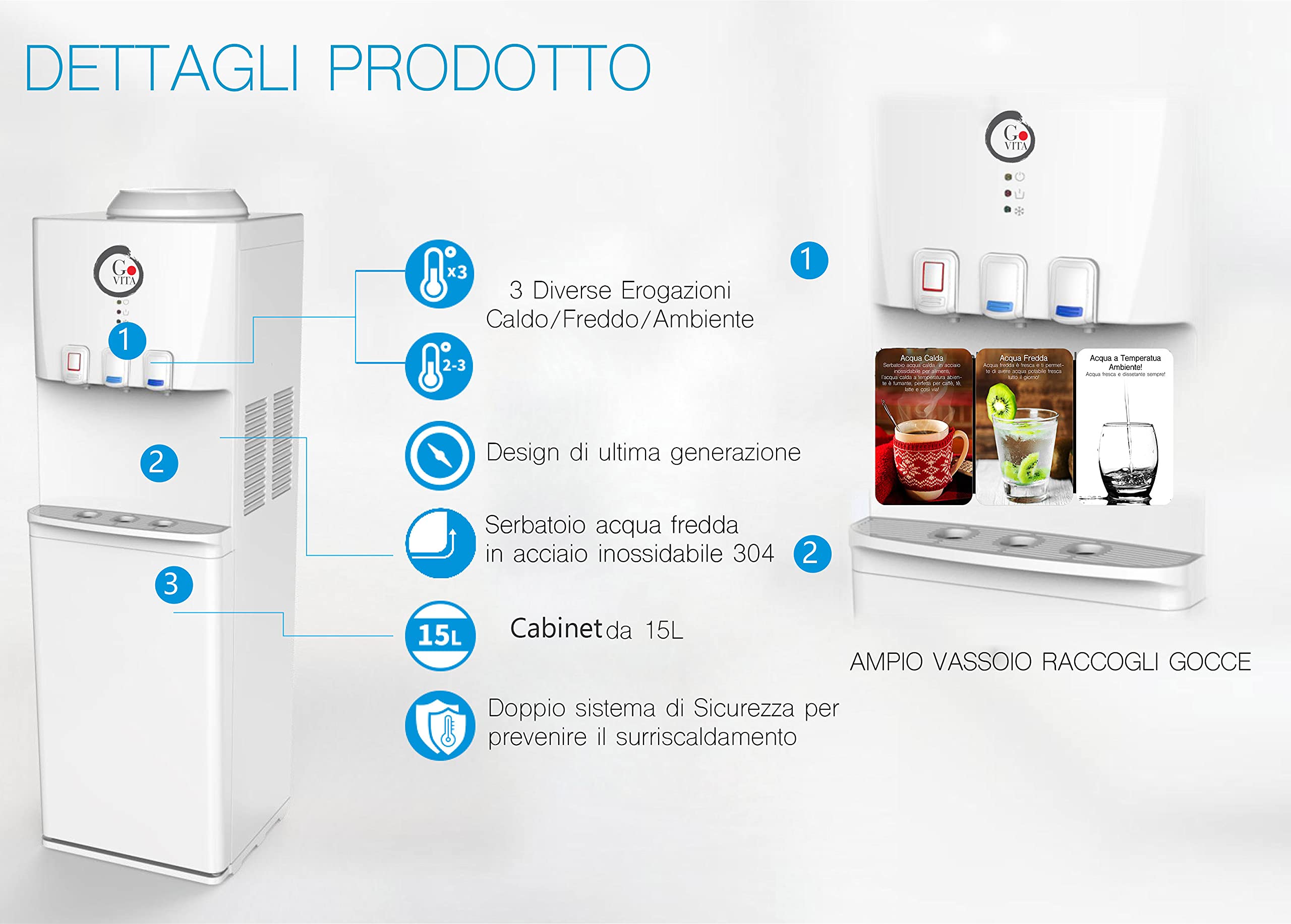 Dispensador de agua con garrafas, dispensador de agua fría (blanco, carga superior + gabinete)