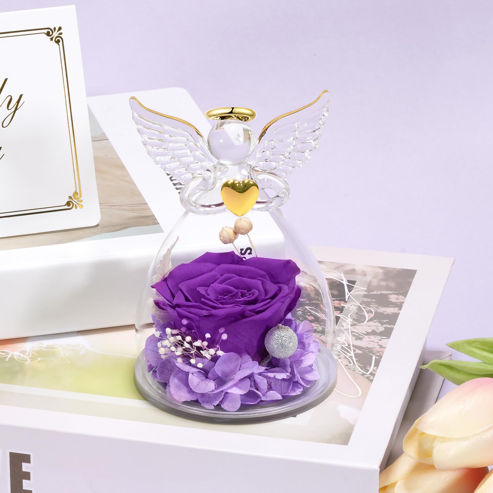 Amazon.co.jp: Yamonic Angel 置物 プリザーブド 本物のバラ 誕生日