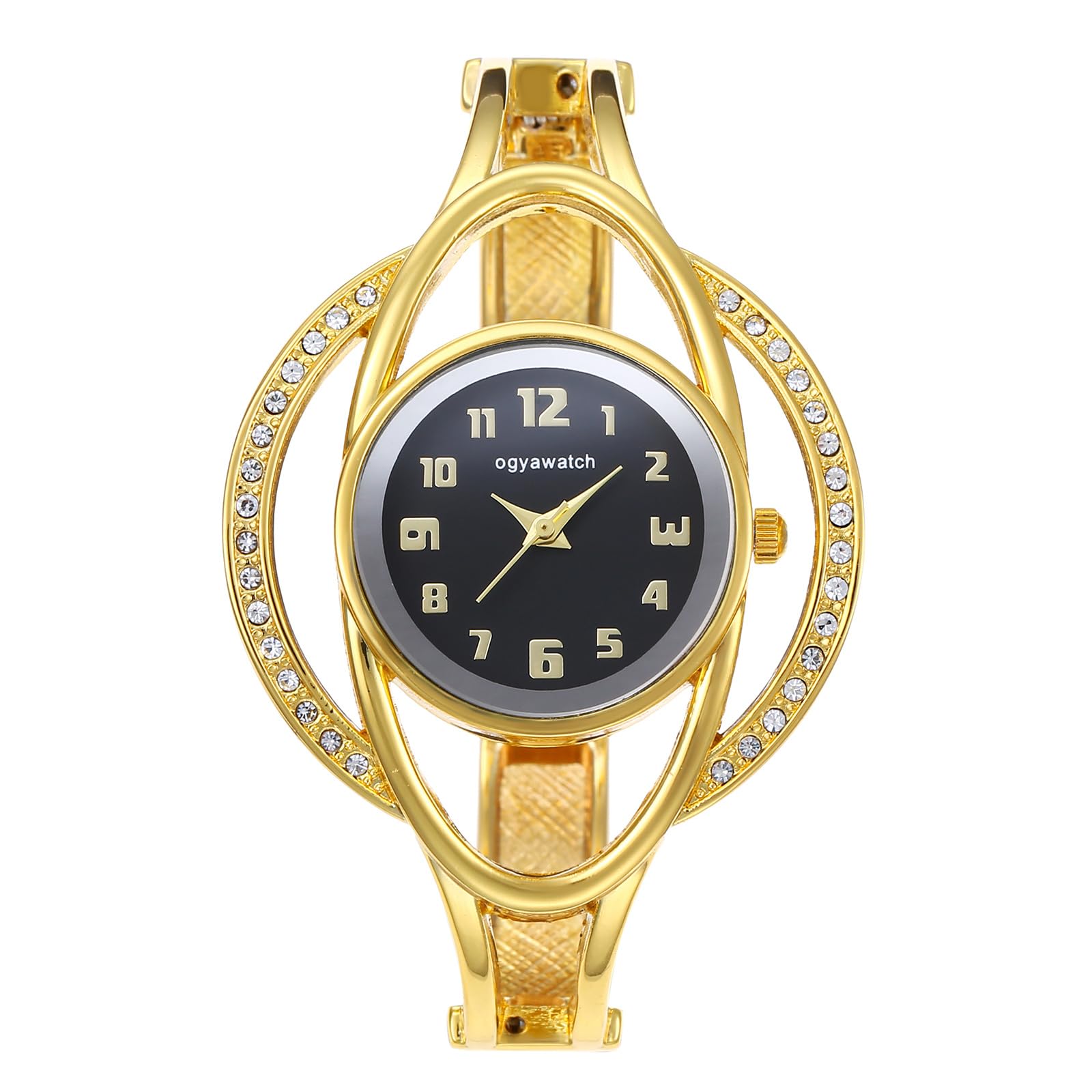 JewelryWe Bracelet Watches for Women: Stainless Steel Chunky Cuff Wrisrwatch - Analog Quartz Arabic Numerals Dial with Zircon Hollow Bezel Case - for Daily Office