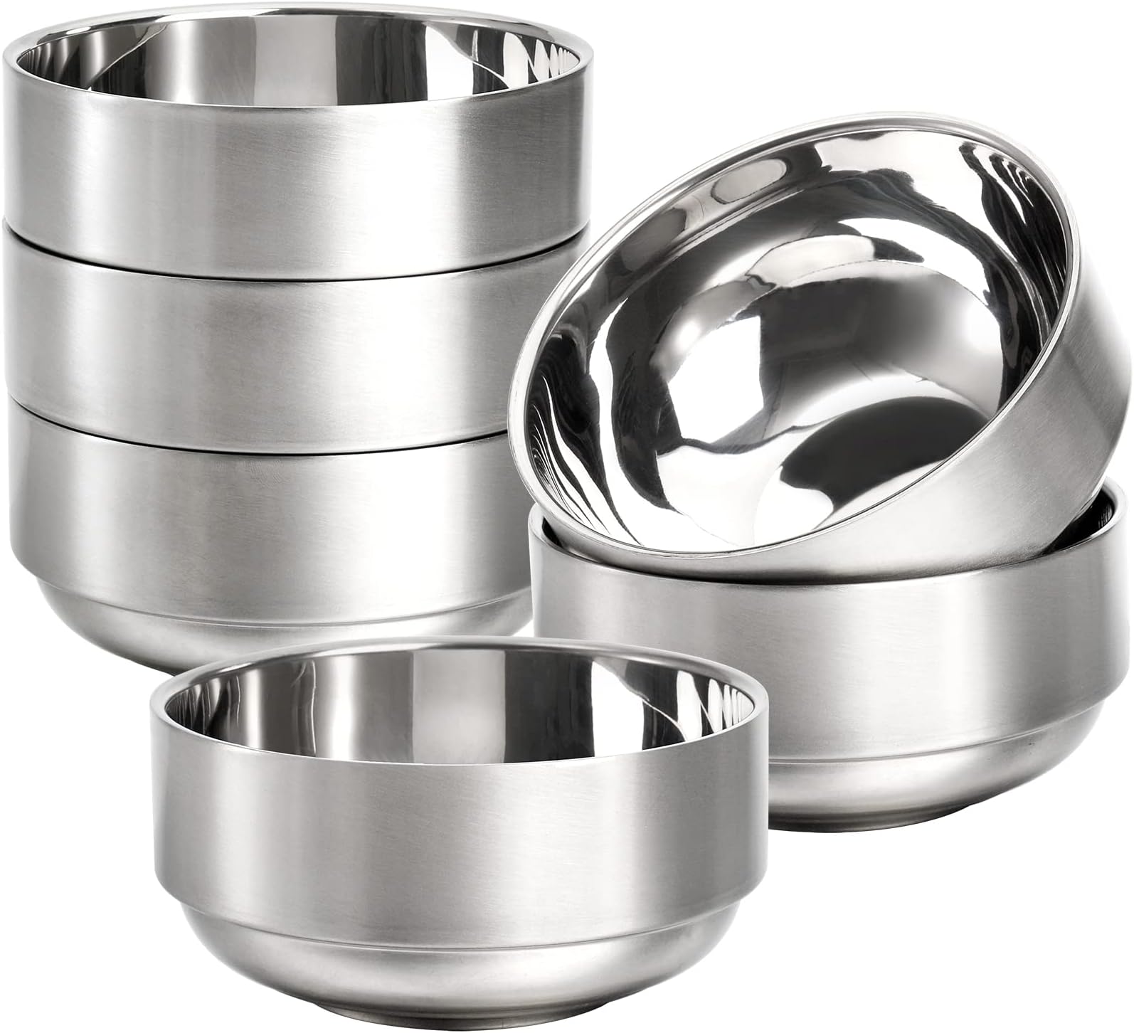 Lyellfe 6 Pack 18/8 Stainless Steel Bowls, 12 Oz/ 340ML Double Walled Insulated Soup Bowls, Unbreakable Snack Bowl Dessert Bowls for Rice, Cereal, Ice Cream, Hot Cold Foods, Lead-free, Dishwasher Safe