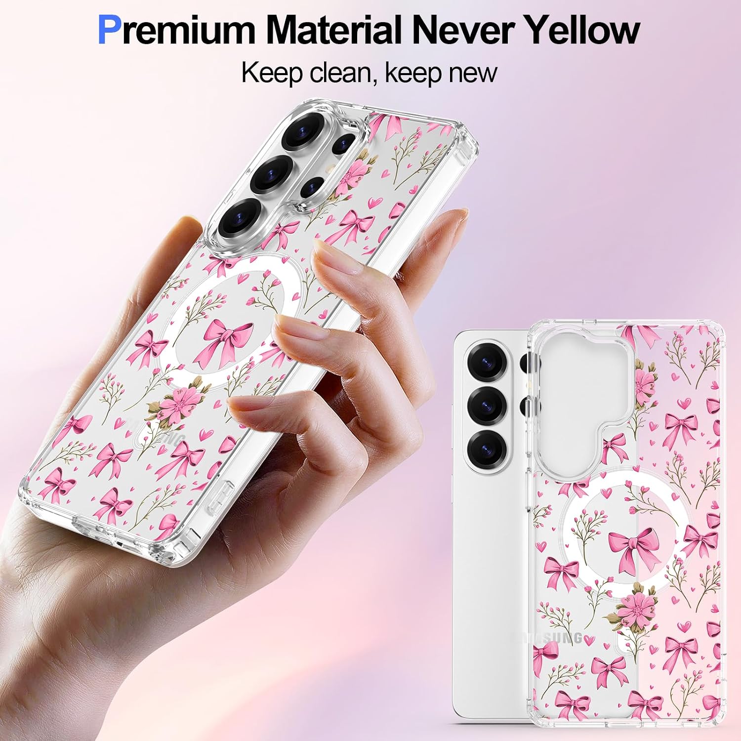 Designed for Samsung Galaxy S26 Ultra Case Magnetic Clear Bowknot Pattern image 5
