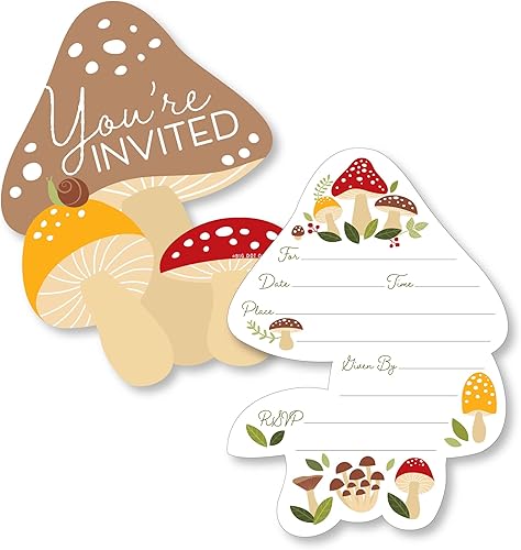 Big Dot of Happiness Wild Mushrooms - Invitaciones de relleno en forma de seta roja - Tarjetas de invitación de fiesta con sobres - Juego de 12