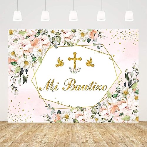 Miniatura 2 de Sendy Telón de fondo de 7 x 5 pies para fiesta de bautizo, suministros de decoración de fiesta de bautismo, Dios bendiga la primera comunión,