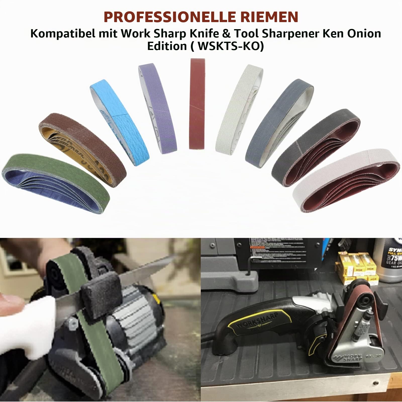 Ersatz-Messerschärfer, Schleifband-Set für scharfe Messer- und Werkzeugschärfer, Ken Onion Edition (WSKTS-KO), Körnung 80/120/240/400/600/800/1000/2500/5000, 45 Stück