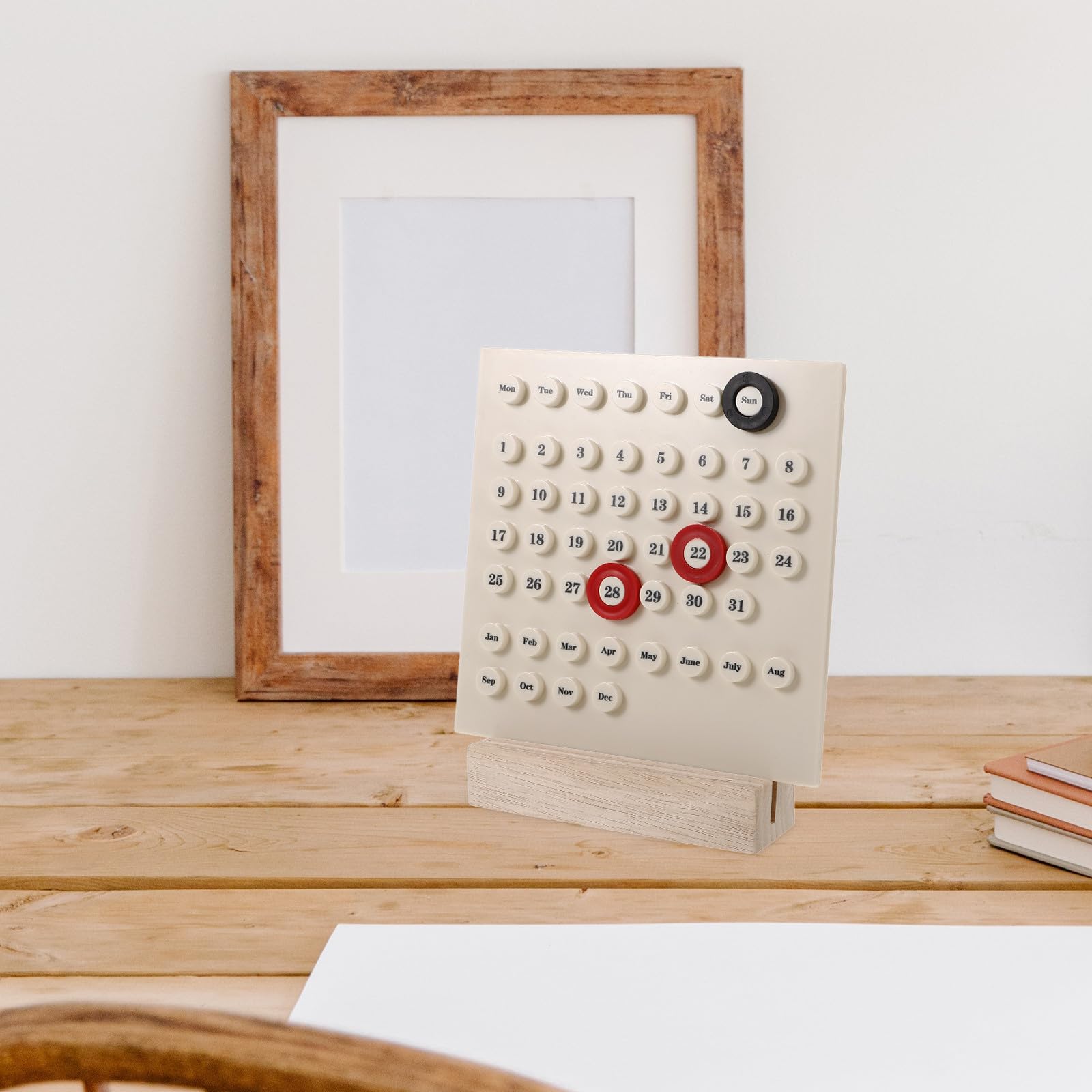 SHINEOFI 5 Stück Standkalender und Kunststoff im Vintage Stil für Zuhause | Beige Farbton, Dekoratives Tischobjekt, Funktionaler Kalender mit Doppelnutzen