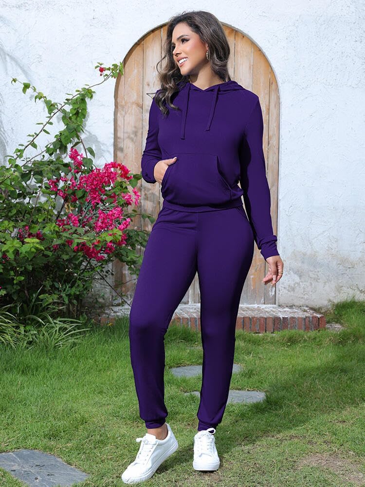 HTD Two Piece Outfits for Women Casual Sweatsuits Set Long Sleeve Hoodie Tracksuit Pullover Jogger Sweat Pants Set - Image 3