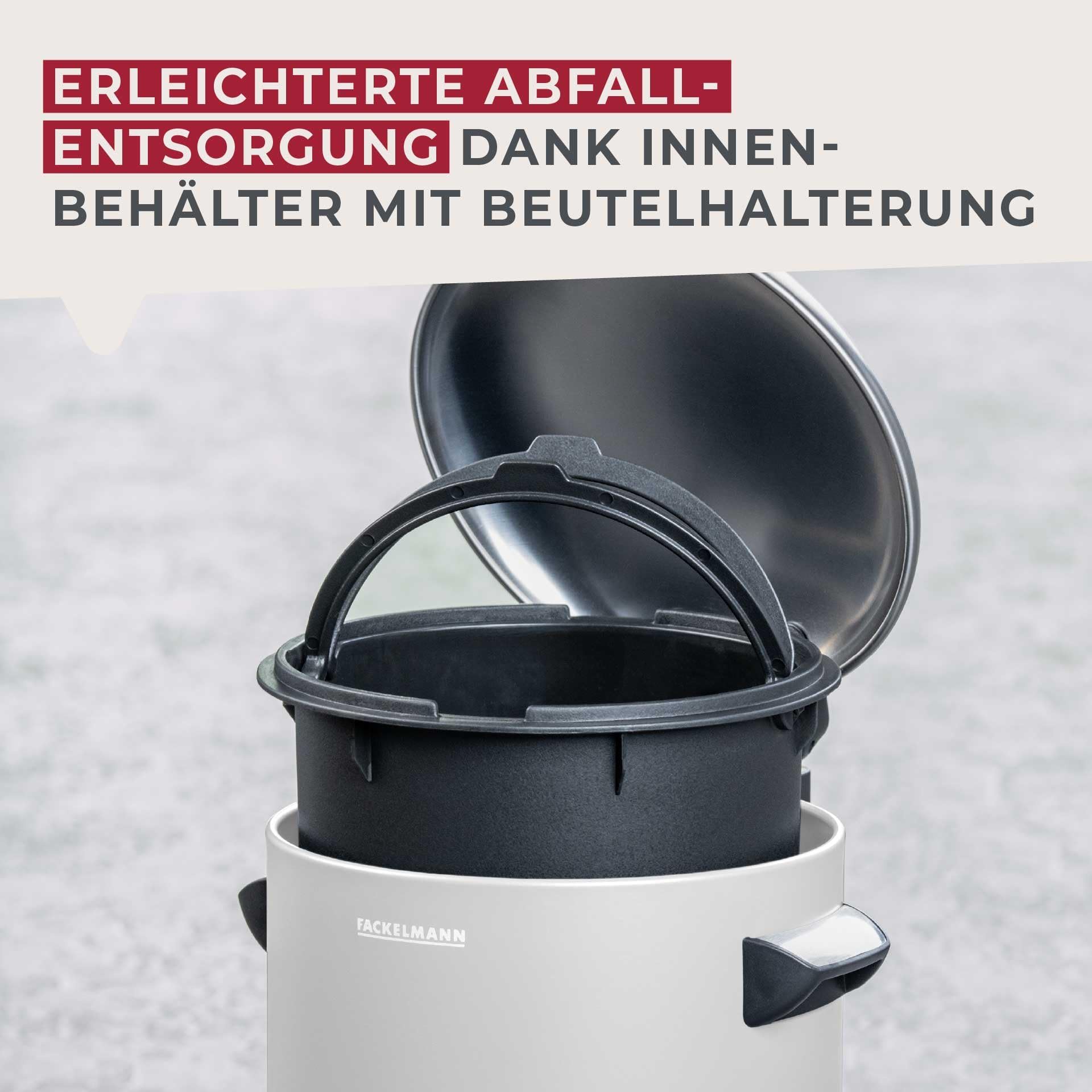 FACKELMANN PARIS Pedal-Abfallsammler 3L White mat – Eleganter Abfalleimer in Weiß, Integrierte Beutelhalterung, 2 Tragegriffe, Geeignet für Bad und Gäste-WC