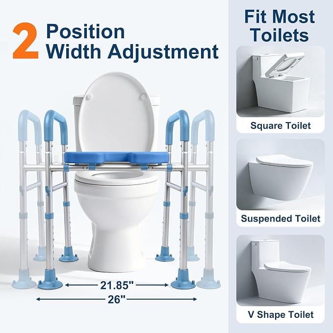 Asiento elevador ajustable para inodoro con asas azul miniatura 2