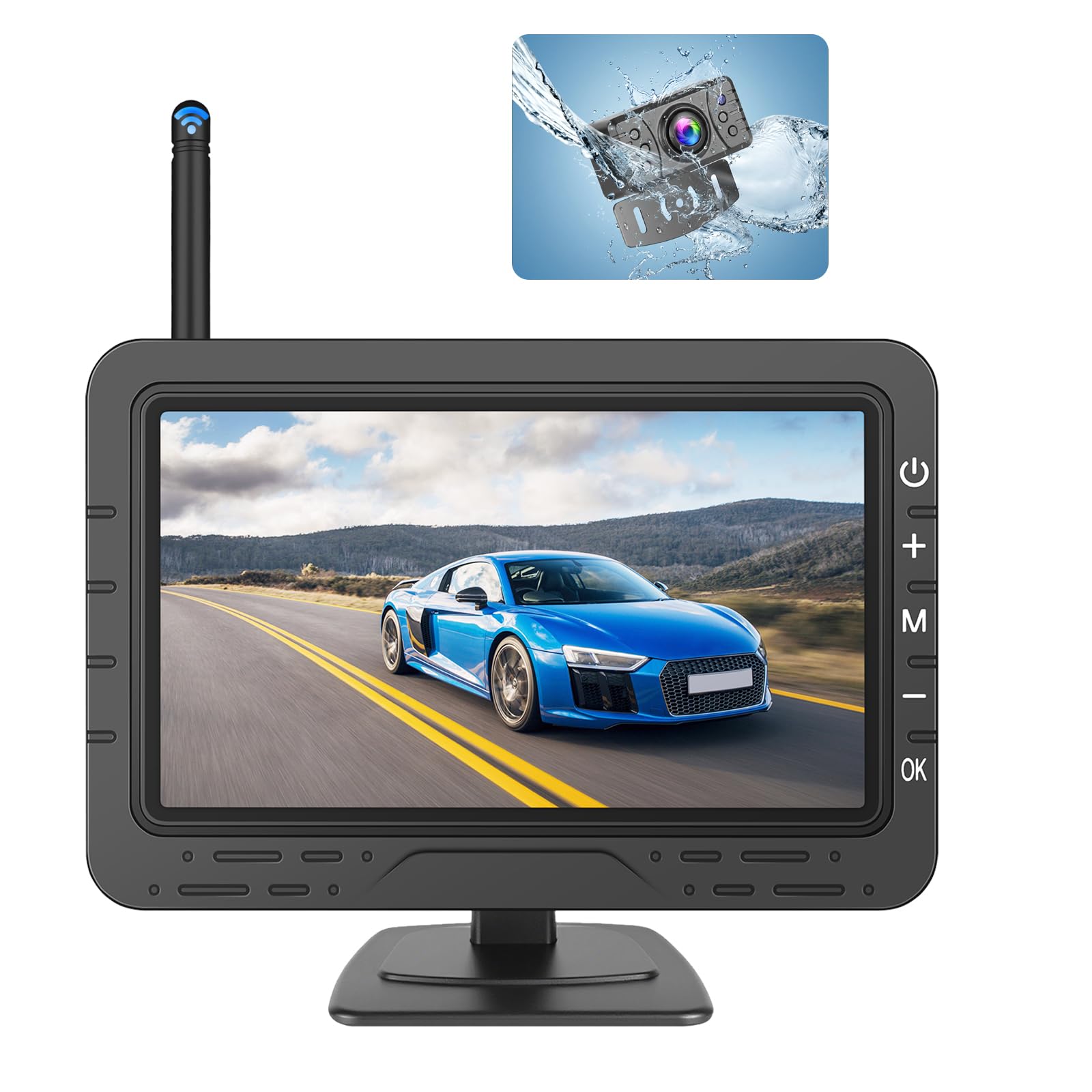 Hikity Cámara de Marcha Atrás Digital Inalámbrica con Monitor de 4,3 Pulgadas TN IPS IP68 Impermeable Visión Nocturna DIY Línea de Parqueo para Coche Camión Autobús Tractor