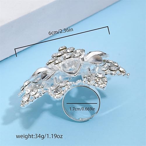 Miniatura 5 de Anillo de dedo de flor de cristal vintage, anillo ovalado grande con diamantes de imitación, anillos geométricos de hoja de cristal, joyería para
