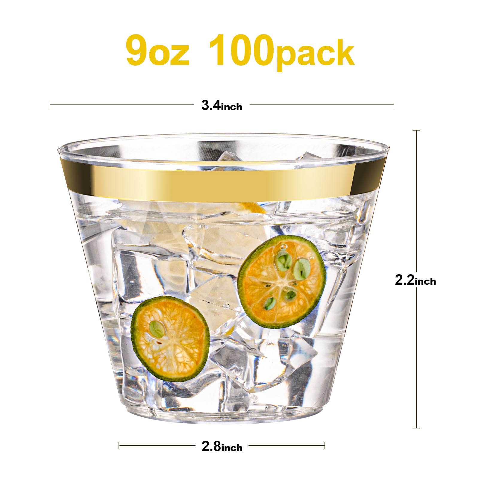 Bestluck 100Pack 9oz Gold Plastic Cups,Clear Disposable Cups with Gold Rim — Amazon image 2