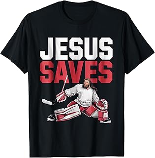 Jesus Saves Ice Hockey Goalie Sport Religious Christian T-Shirt