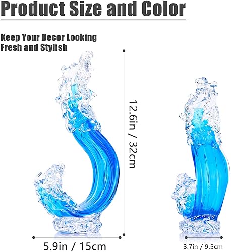 Miniatura 2 de Escultura de onda de vidrio de arte azul, decoración de olas de vidrio soplado, escultura de vidrio azul, esculturas de vidrio decoración del hogar,