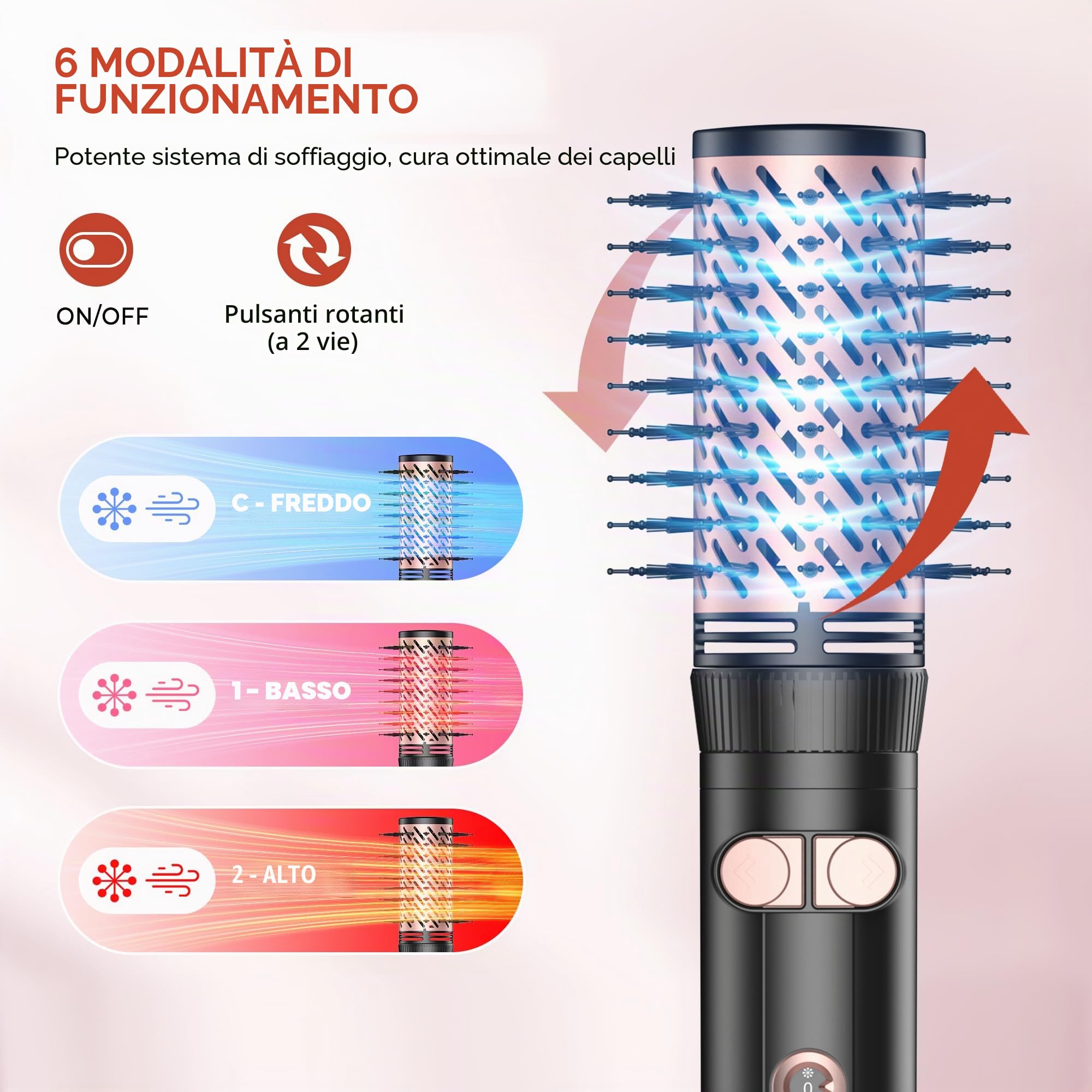 Hairstyle Airstyler 5 in 1 con spazzola rotante ad aria calda da 1000 W, spazzola per asciugacapelli, spazzola rotonda, arricciacapelli ad aria, spazzola per acconciature, styler multistyler per