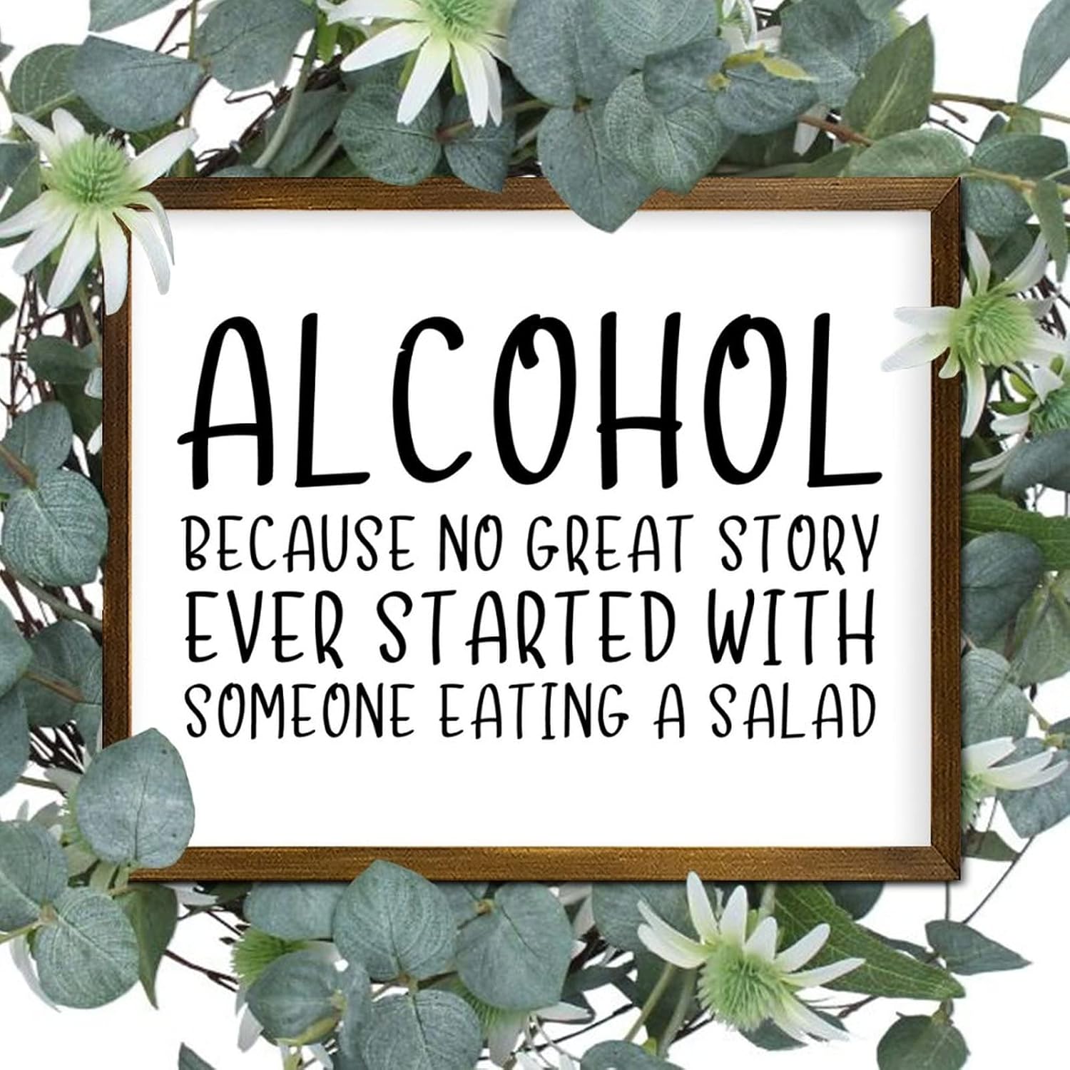 Inspirational Quote Bible Motto Framed Wood Sign Alcohol Because No Great Story Wooden Wall Art Rustic Wall Art Decor for Home Office Bedroom 16x20in Family Quotes Sign Birthday Gift