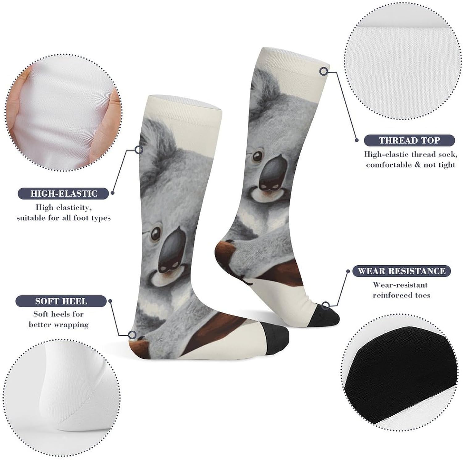 Koala Butterfly Knee High Soccer Socks Moisture Wicking