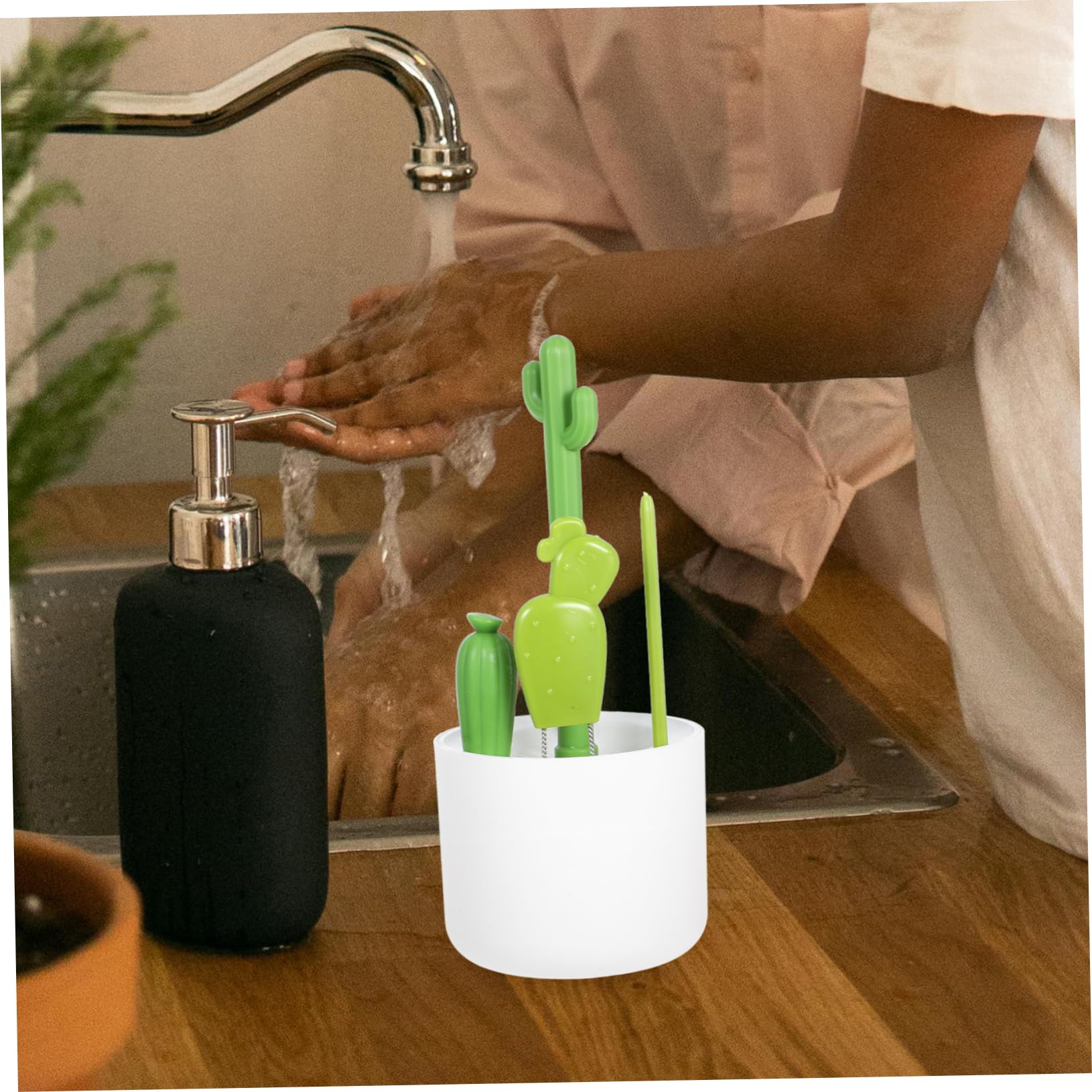 Beavorty 3 Set spazzola per bottiglie di cactus spazzola per la pulizia del coperchio della tazza spazzola per pulire la paglia Set di spazzole per spazi stretti detersivo accessori puliti