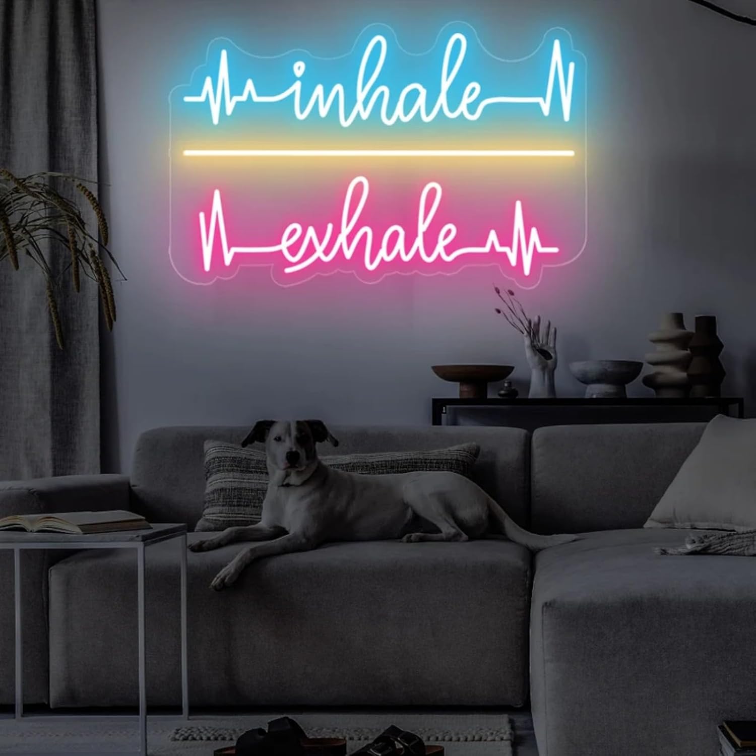 "Inhale Exhale Heartbeat" Neon Sign Beating Breath, Wall Art, I, Yoga Sign, Yoga Lover Gift, Pilates Gift, Spa Decor For Wall, Bedroom Aesthetic Neon Sign Wall Quote, for Yoga Room Pilates Studio