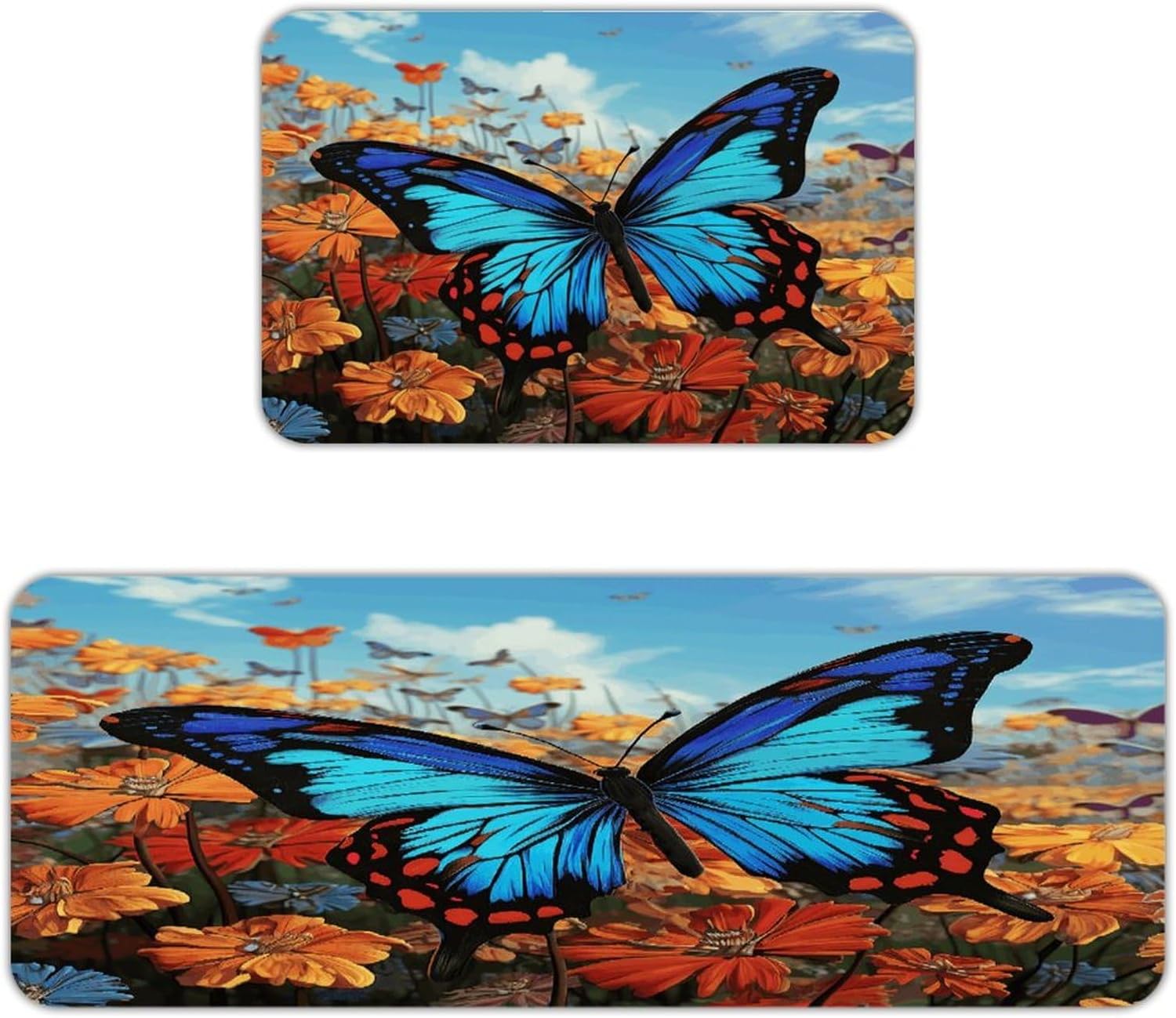 Big Butterfly Kitchen Mat Kitchen Rug Set | Kitchen Rugs Flannel Velvety Washable breathable Water Absorbent Soft ，kitchen utensils for Kitchen, Floor,Laundry