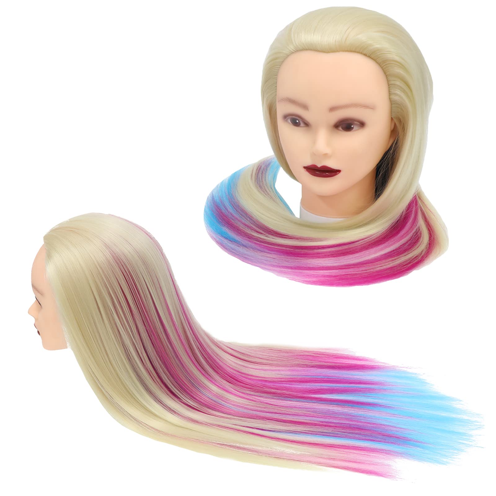 Testina Parrucchiere 28 Inch Capelli 100% Fibre Sintetiche con Morsetto Libero Arcobaleno