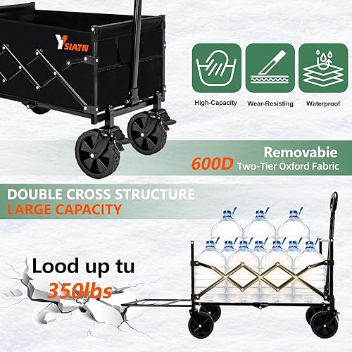 Miniatura 6 de Carro plegable plegable con portón trasero  300 libras de servicio pesado plegable carro utilitario y ruedas de freno  100L vagones de comestibles