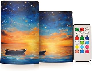 SPRIPORT Boat Ocean Sunset Flameless Candles for Outdoor Indoor Color Changing LED Candles with Remote Timer Battery Operated Candles for Decoration Gifts Home Wedding Halloween Christmas