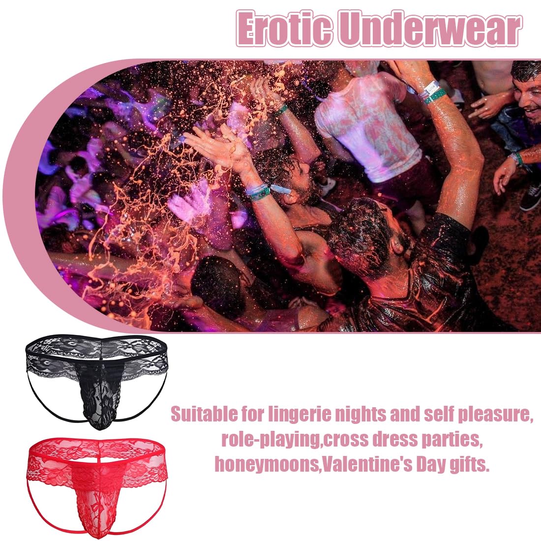 Tangas para hombre，2 juegos de calzoncillos de encaje para hombre adecuados para actuaciones en el escenario de una discoteca.