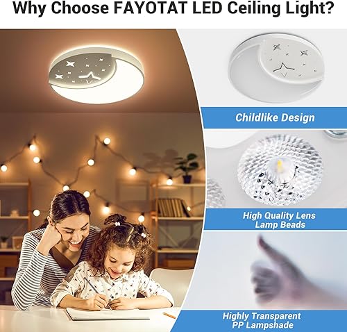Miniatura 4 de Lámparas de techo de 12 pulgadas, luces de techo creativas de luna y estrella, 3 colores seleccionables, moderna lámpara LED empotrada para