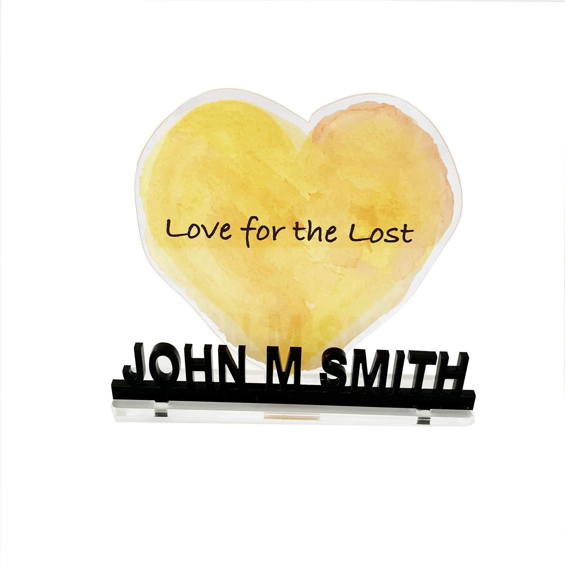 Nombre personalizado amor para el corazón amarillo perdido, adorno para decoración del hogar, regalo para el amor, regalo – mediano