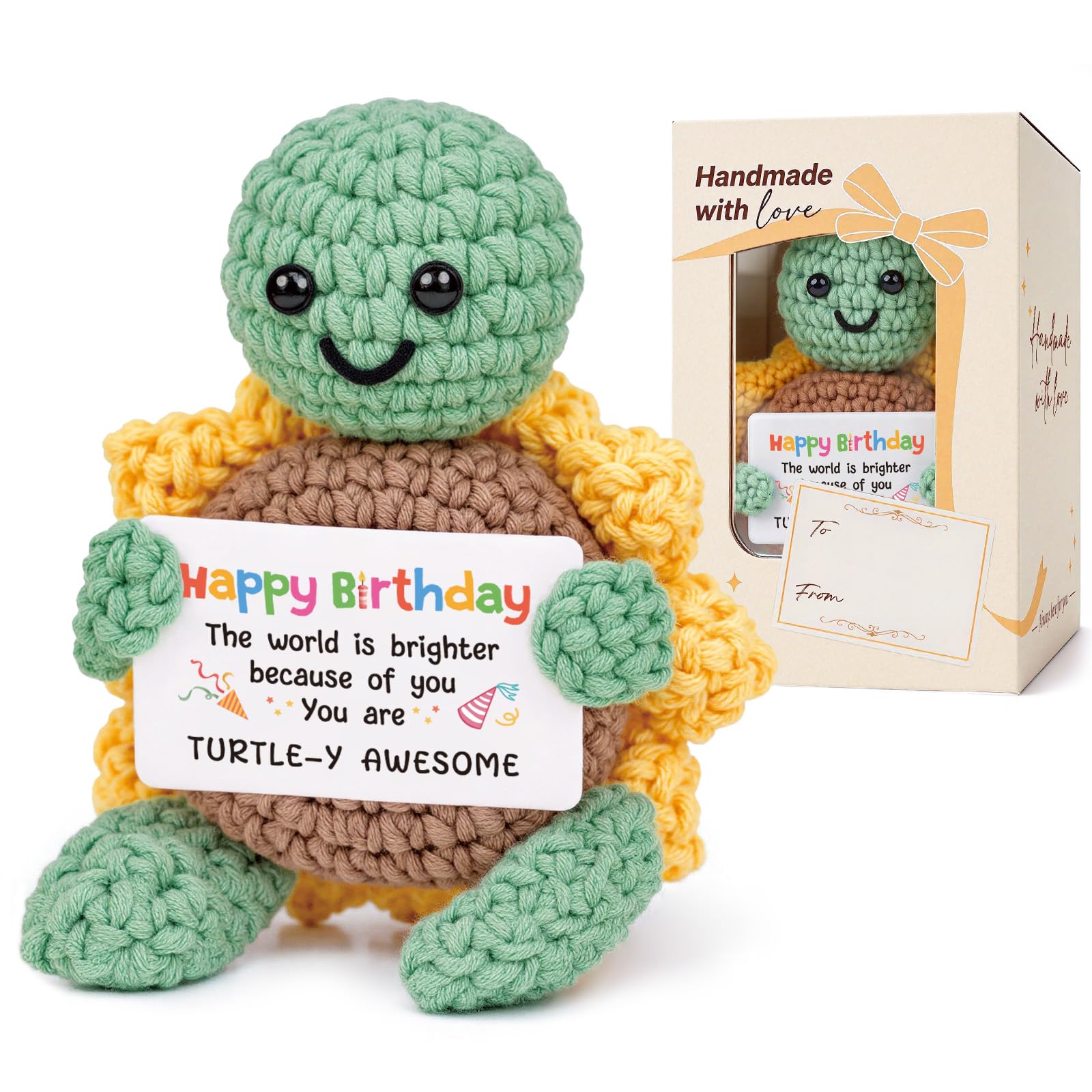 CheriGift Birthday Gifts for Women Men Friends - TURTLE-Y AWESOME Sunflower Turtle Positive Crochet Animals, Emotional Support Crochet - Gifts for Women Birthday Unique, Handmade Desk Decor Keepsake — image 1