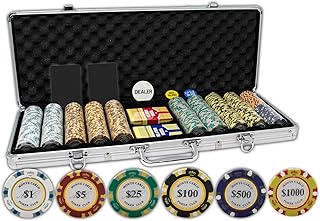 DA VINCI Monte Carlo Poker Club Set von 500 14 Gramm Dreifarbige Chips mit Aluminium Fall, Karten, 2 Cut Cards, Dealer und Blind Buttons