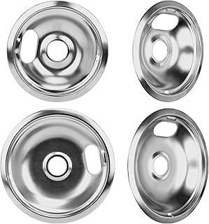 4 Pack Stove Burner Drip Pans – Chrome Plated Trays Replacement for Whirlpool Kenmore Electric Ranges – Heavy Duty 2 Large 8 inch & 2 Small Set 6 inch