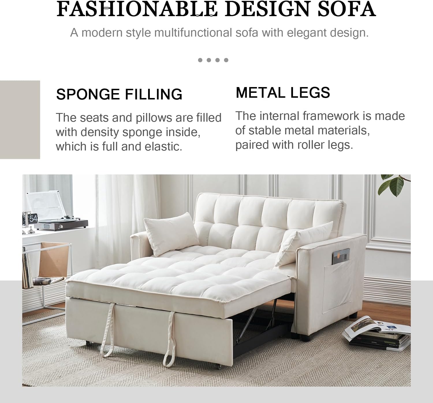 54.8'' Sleeper Sofa Bed 3-in-1 Convertible Couch with Pullout Bed,
