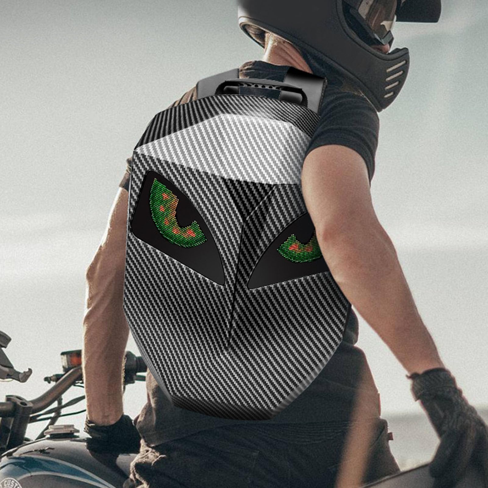 Luocute Programmierbarer LED-Rucksack, Erweiterbare wasserdichte Hartschalen-LED-Laptoptasche für Reisen, Motorradfahren, USB-betriebene Helm-Aufbewahrungstasche