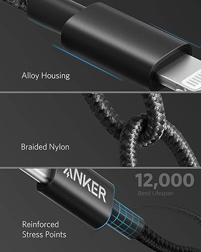 Miniatura 5 de Anker Cable Nuevo de Nylon USB C a Lightning, Certificado Apple MFi para iPhone 14 Series y Más (6 pies, negro)