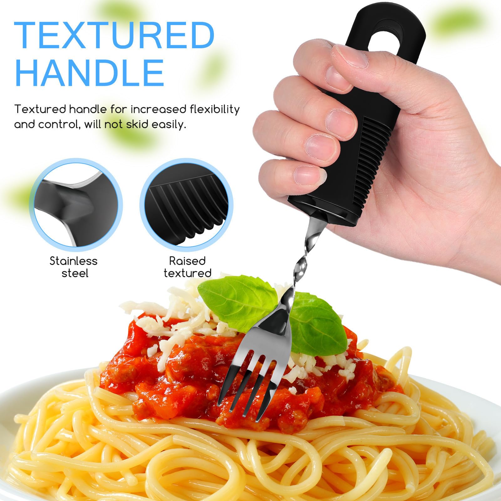 Cubiertos Adaptados de 4 Piezas Mango Flexible Negro para Apoyo Diario