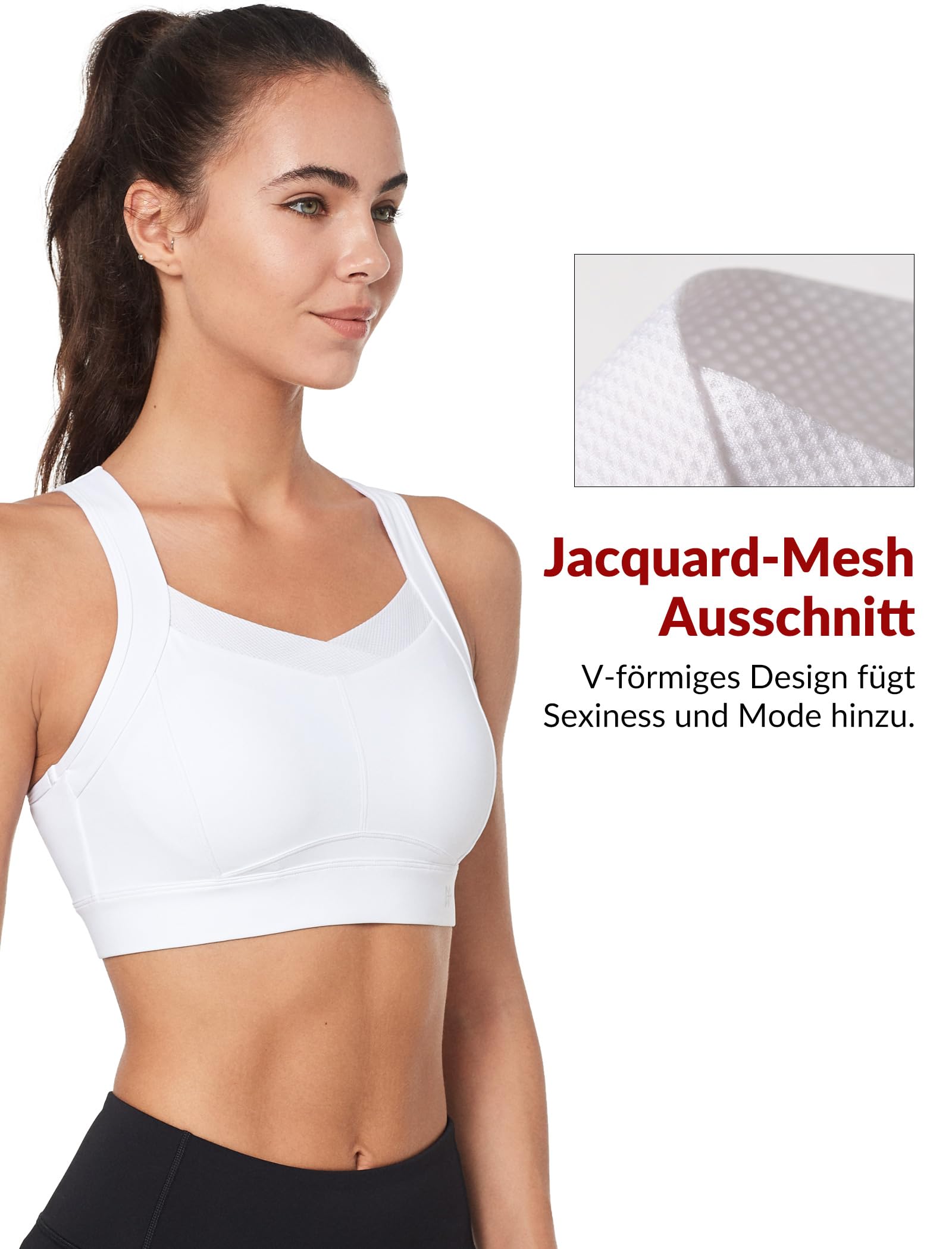 Yvette Soutien Gorge de Sport pour Femme Maintien Solide avec Crochet et Crochet de Fermeture Grandes Tailles Course à Pied Fitness | Classique, encolure en maille, sans armatures, jogging, équitation, yoga