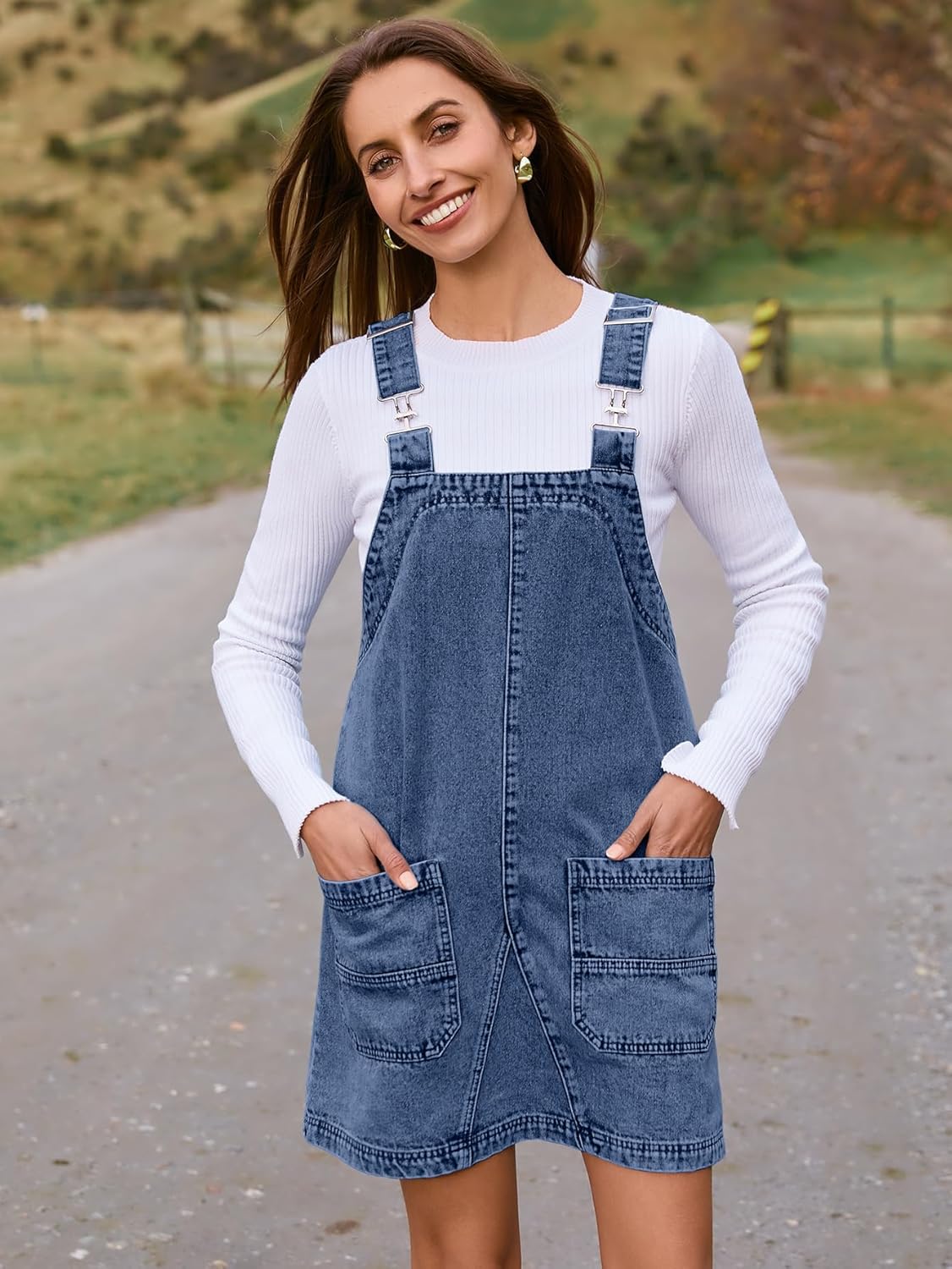 BerryGo Women's Denim Overall Dress Jean Sleeveless Mini Pinafore Adjustable Straps Overall Dress With Pocket - Image 8