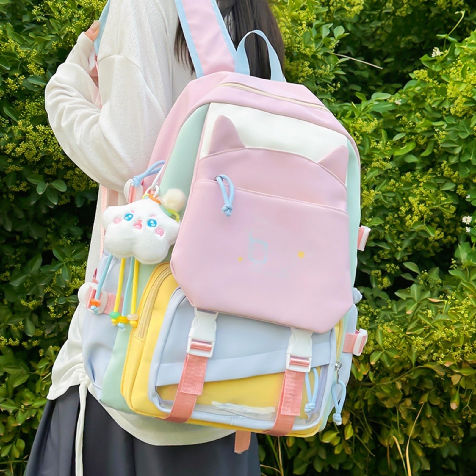 Zaino del Blocco Colore Dolce della Dopamina di Kawaii, Leggero dello Studente Grande capacità per L'uso Quotidiano Viaggio-Black