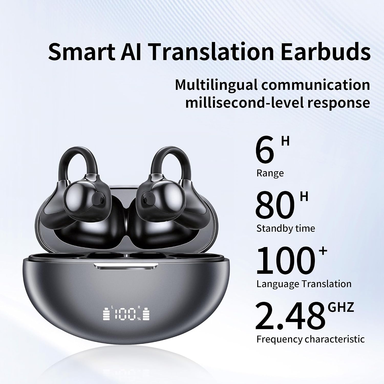 Ai Translation Earbuds Real Time, Wireless Earbuds Translator Earbuds with LED Power Display/164 Languages, No Subscription Headphones, 40H Audifonos Traductores Inglés Español