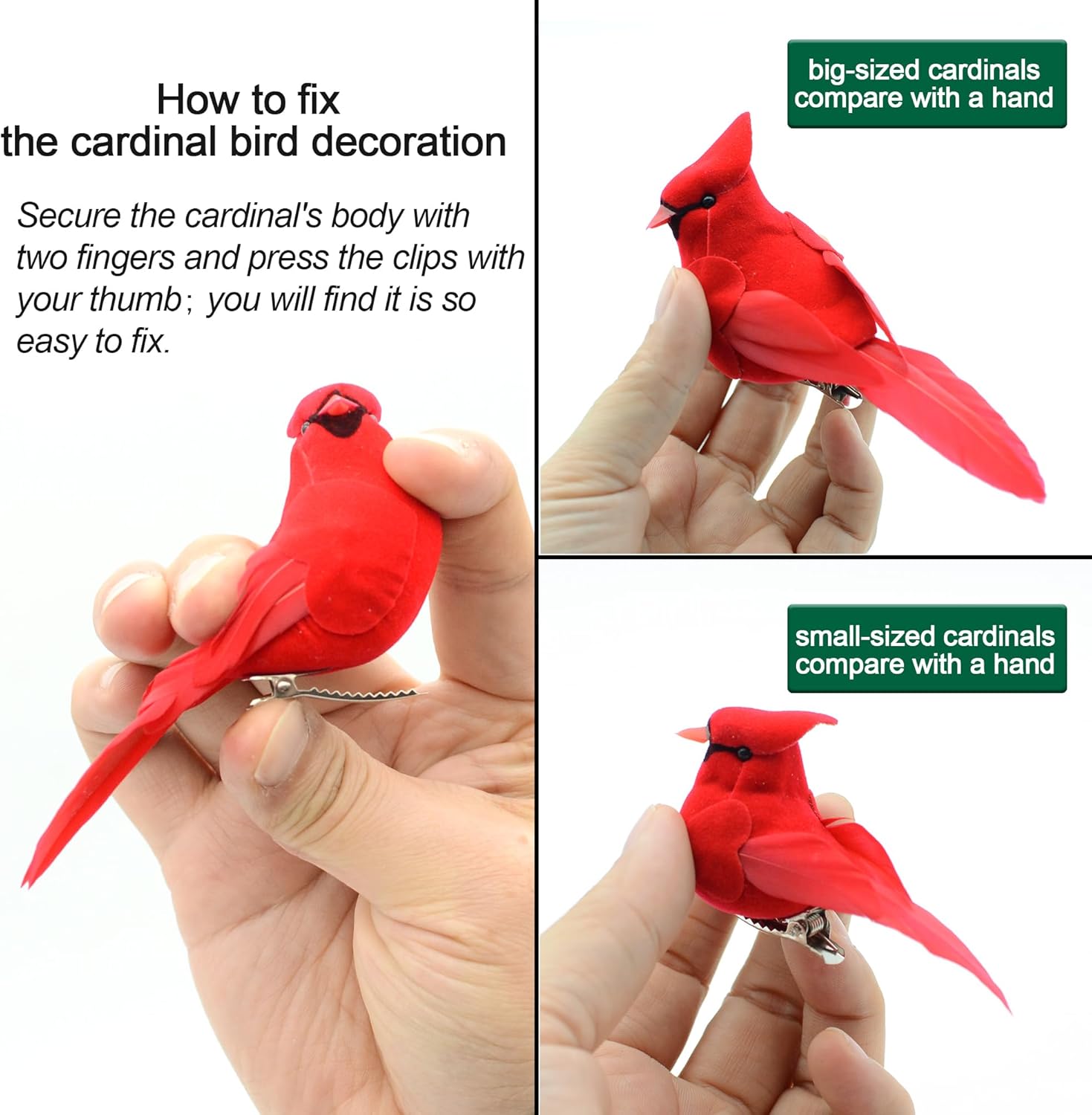 12pcs Cardinal Decor Red Cardinals Bird Clip on Christmas Tree Ornament Artificial Feathered Fake Birds Ornament for Home Decoration, Wreath, Craft - YM05C - Image 3