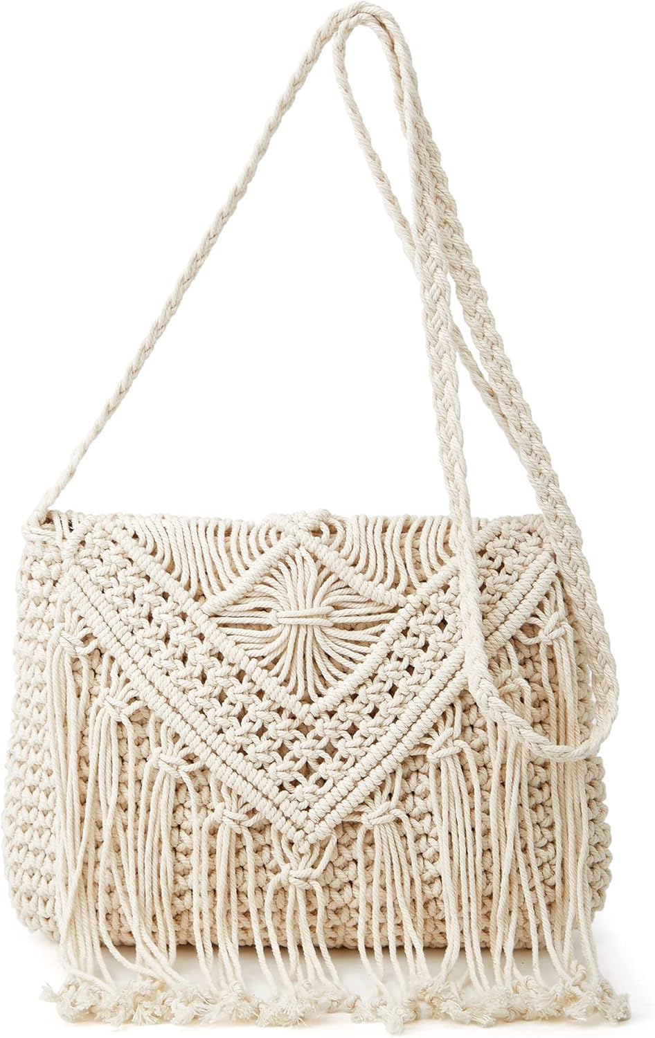 Cute macrame crossbody purse for women, perfect for summer beach.