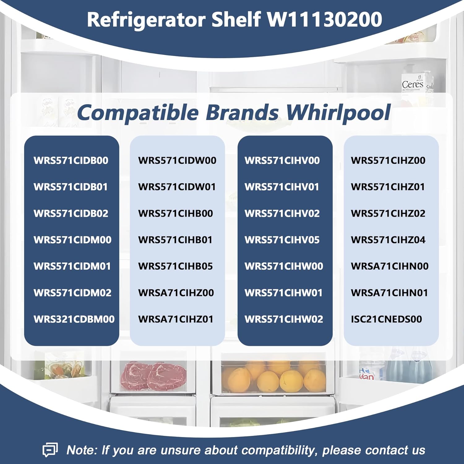 𝐔𝐩𝐠𝐫𝐚𝐝𝐞 W11130200 Freezer Glass Shelf, Refrigerator Shelves Replacement W10561292 W10773885 WPW1056129, Fit whirlpool WRS571CIHZ04 WRS571CIHZ01 WRS571CIHW04 WRS571CIHZ00