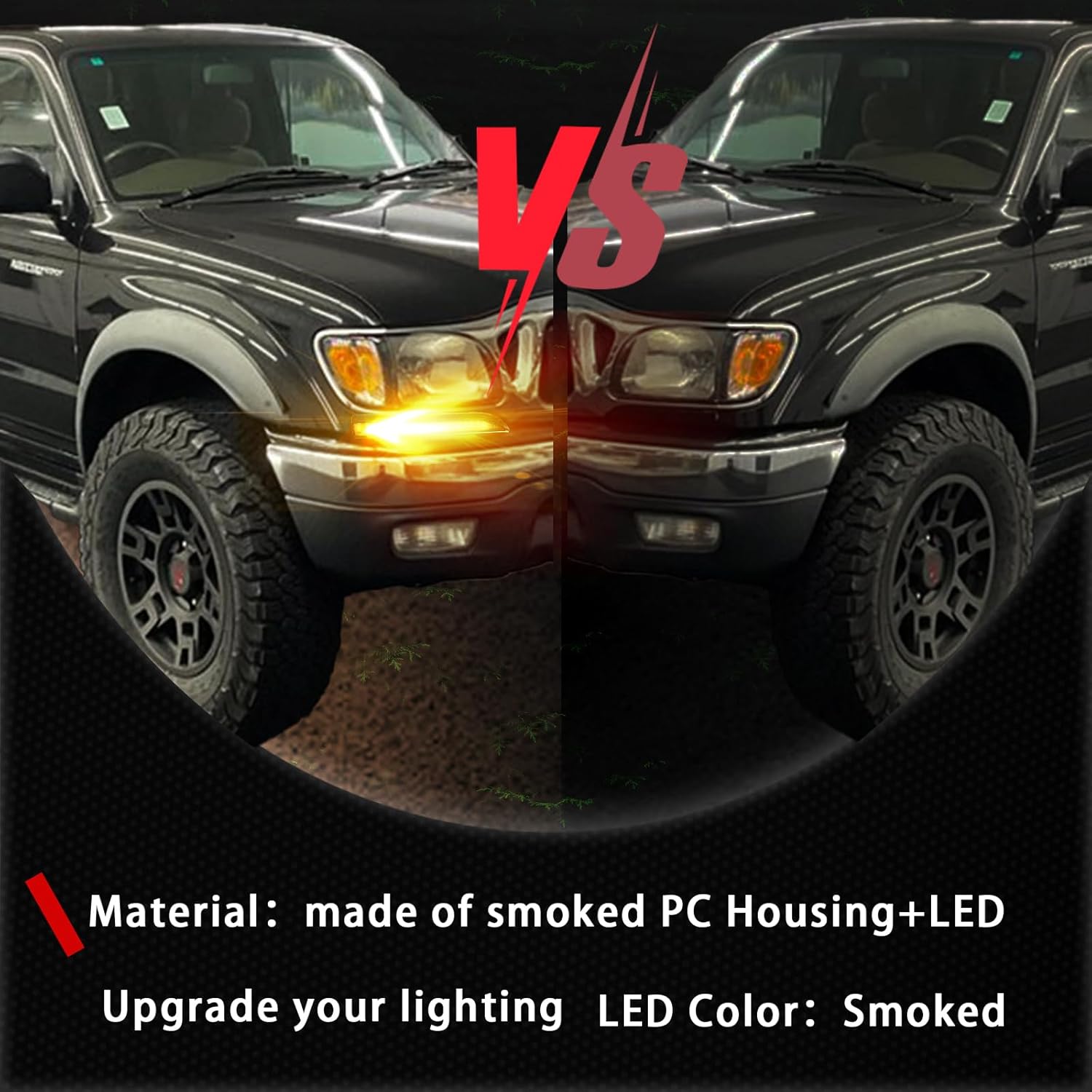 Switchback White/Amber LED Front Side Marker Headlight Daytime Running Lamp Amber Sequential Turn Signal Light Feature Compatible with Toyota Tacoma 2001-2004 Replacement Front Bumper Trim