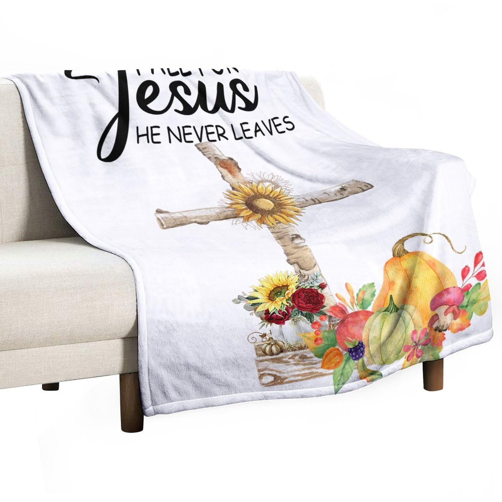 Couverture polaire en flanelle avec croix religieuse d'automne pour canapé