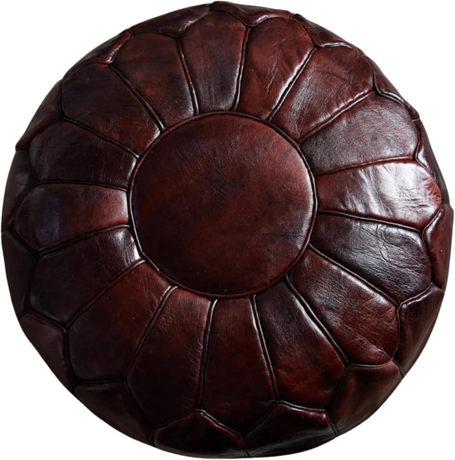 Dark Brown Moroccan Leather Pouf – Handcrafted – Delivered Unstuffed – Ottoman, Footstool, Footrest, Hassock, Floor Cushion – Versatile Artisan Accent