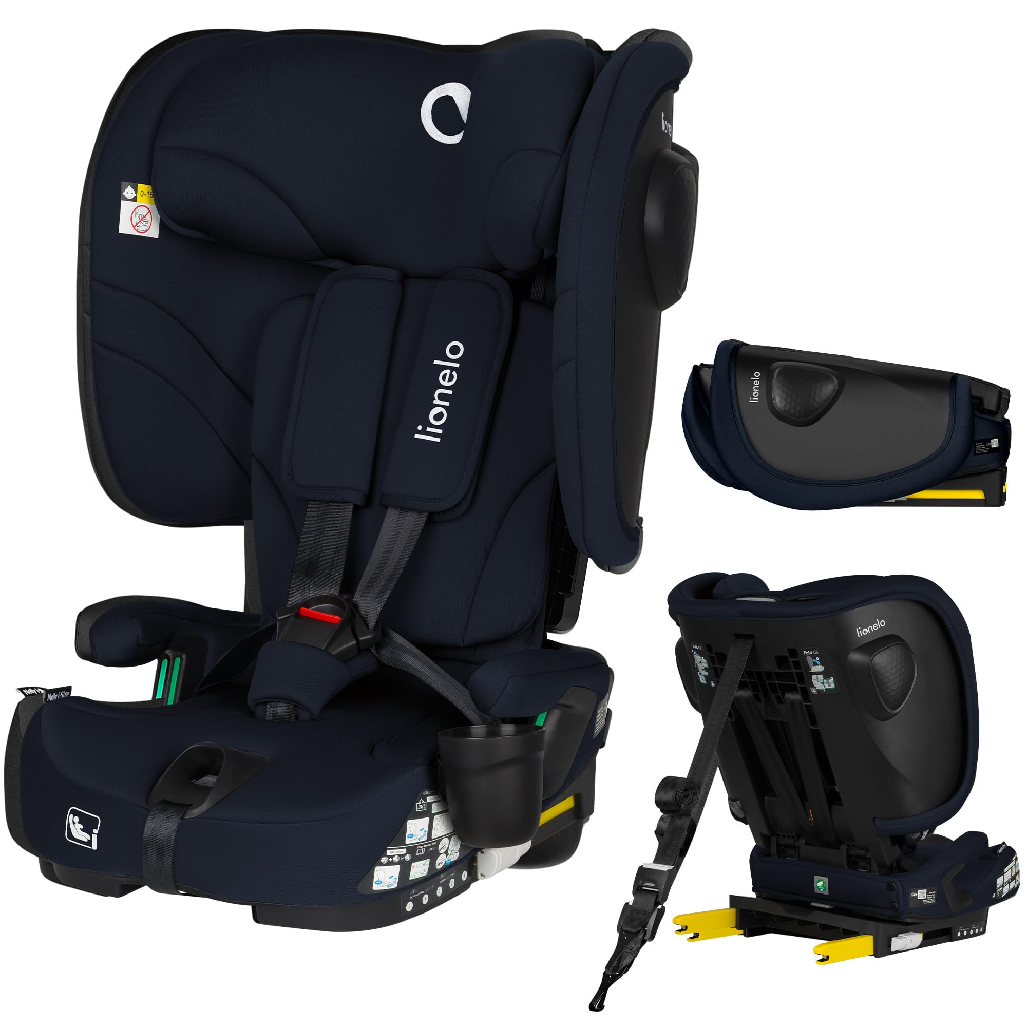 LIONELO Foldable Car Seat Nelly I-Size with ISOFIX for Children Approx. 76-150cm, Forward Facing, TT Strap Side Protection, Adjustable Headrest & Backrest