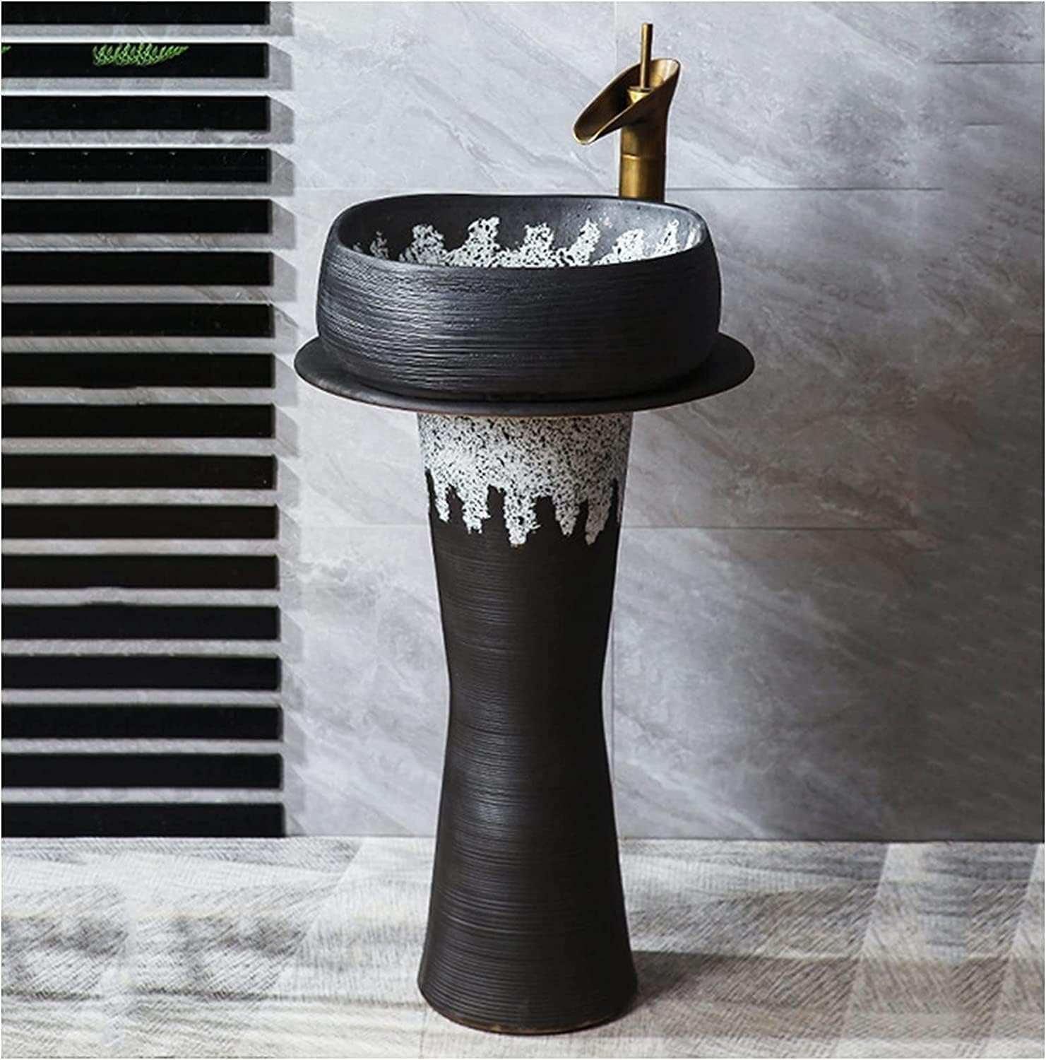 Full Pedestal Art Bathroom Basin Sink Oval Bathroom Basin Sink Pedestal Bathroom Sink Ceramic Basin Sink Pedestal Lavatory Sink (Color : E) (E) (B)