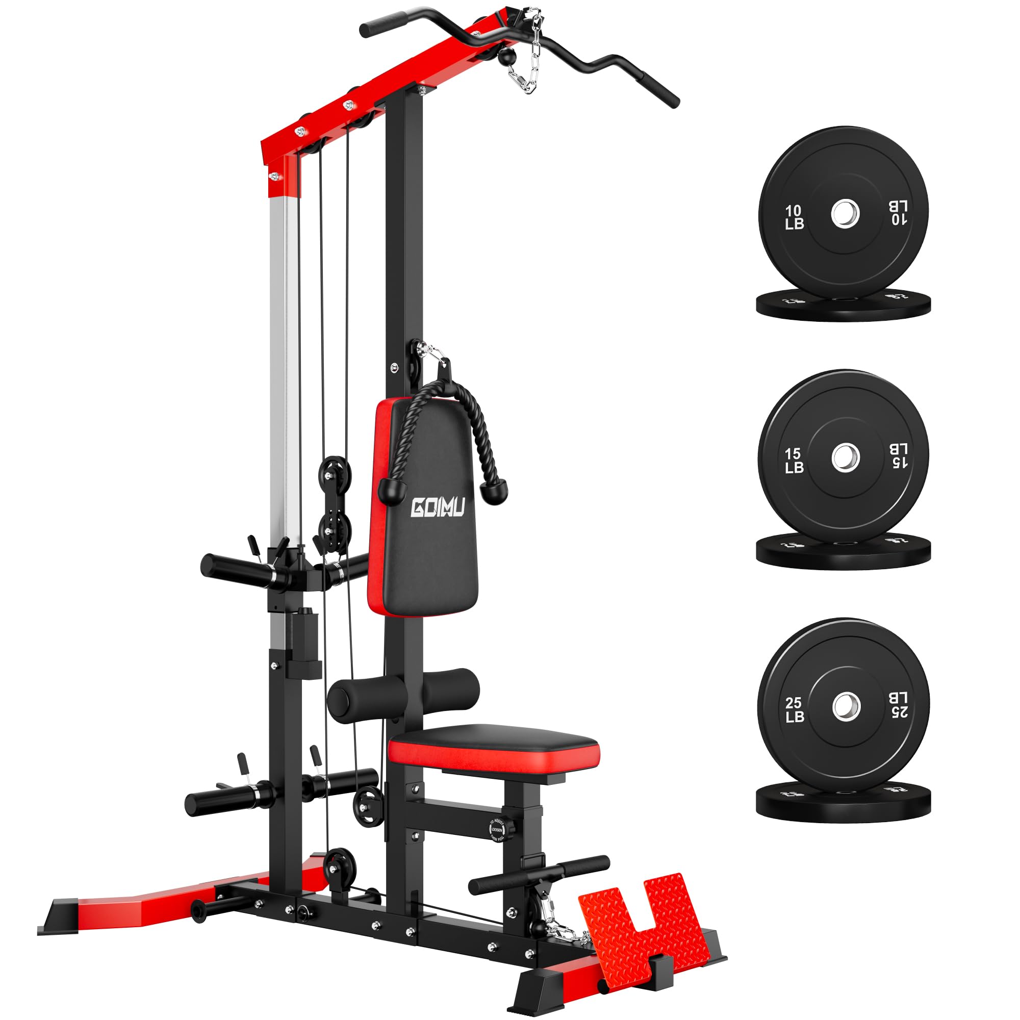 LS01 LAT Pulldown Machine, LAT Row Cable Machine with AB Crunch, LAT Tower with Cable Row Attachments, 3 in 1 Pulley Stations for Home Gym